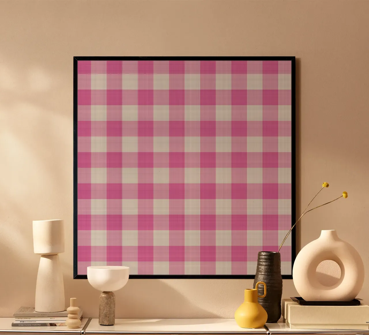 Gingham in rosa grande poster con telaio in plastica da Happy Littles