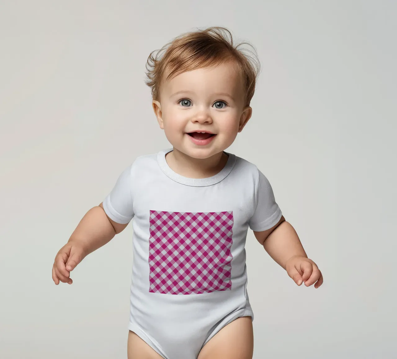 Gingham in rosa body neonato maniche corte da Happy Littles
