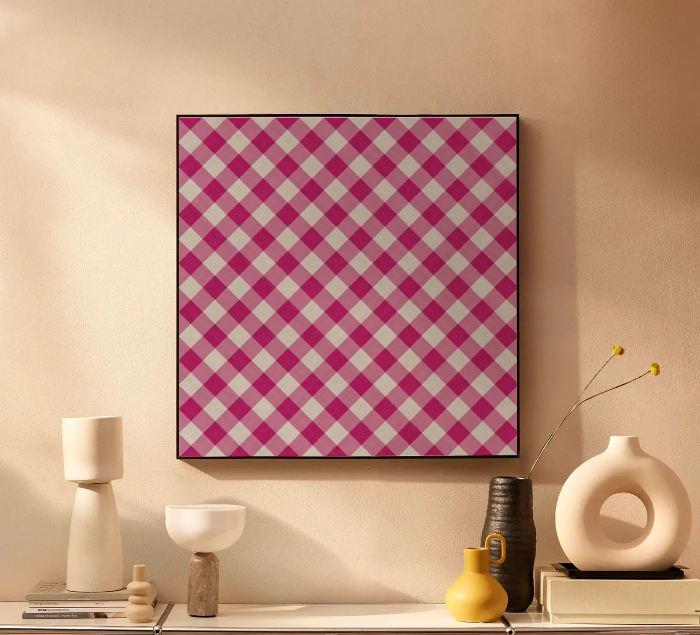 Gingham in Pink acrylic glass by Happy Littles