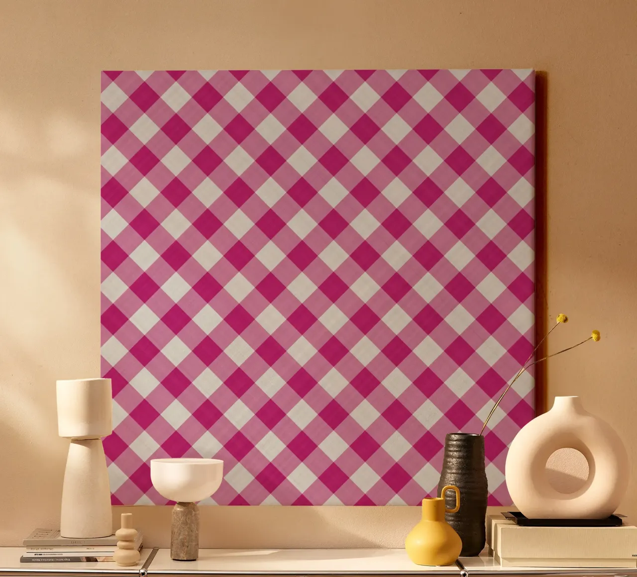 Gingham in rosa tela con Cornice a cassetta da Happy Littles
