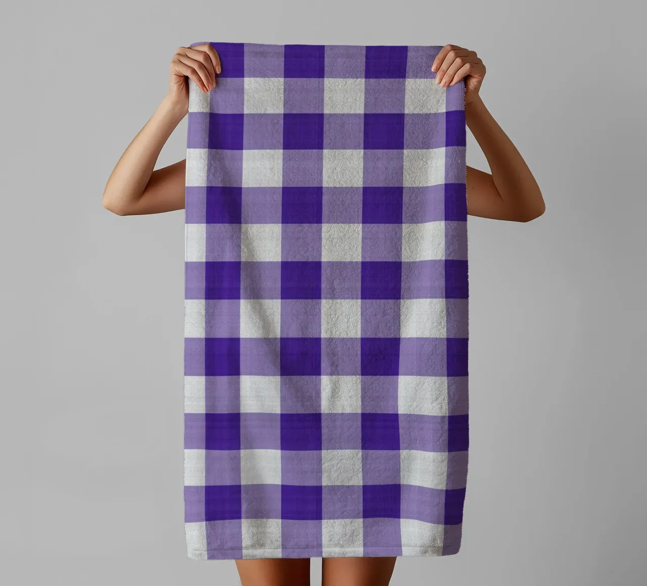 Gingham in viola grande asciugamano da bagno da Happy Littles