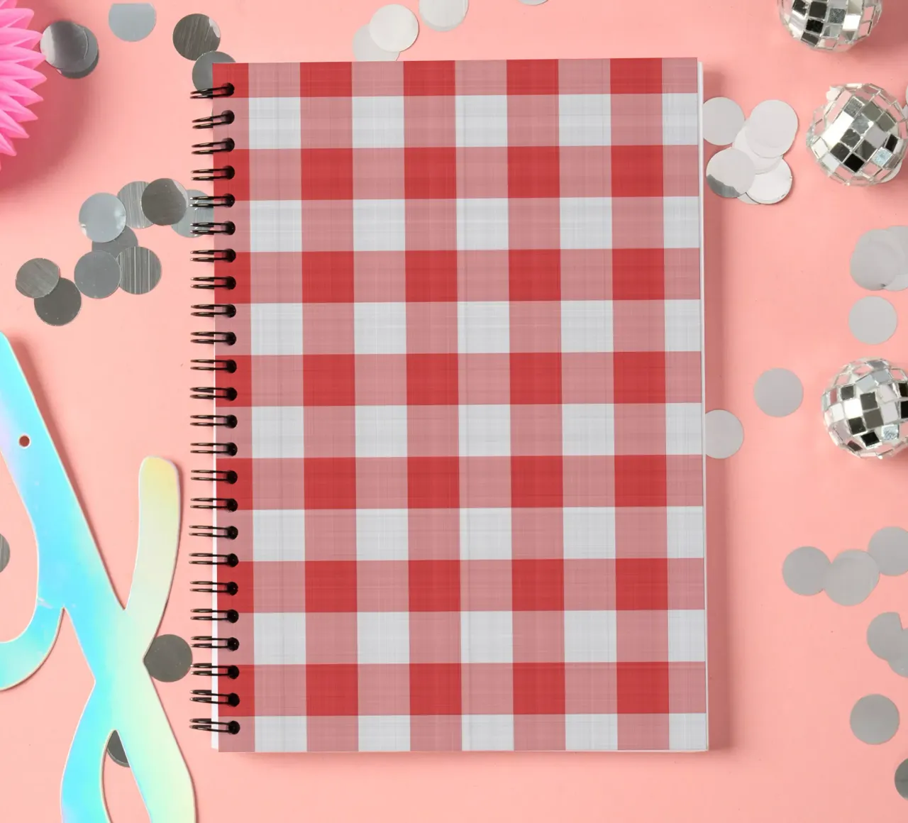Gingham in Red Large spiral notebook by Happy Littles