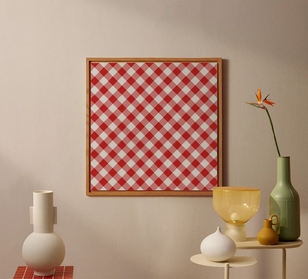 Gingham in rosso alluminio dibond da Happy Littles