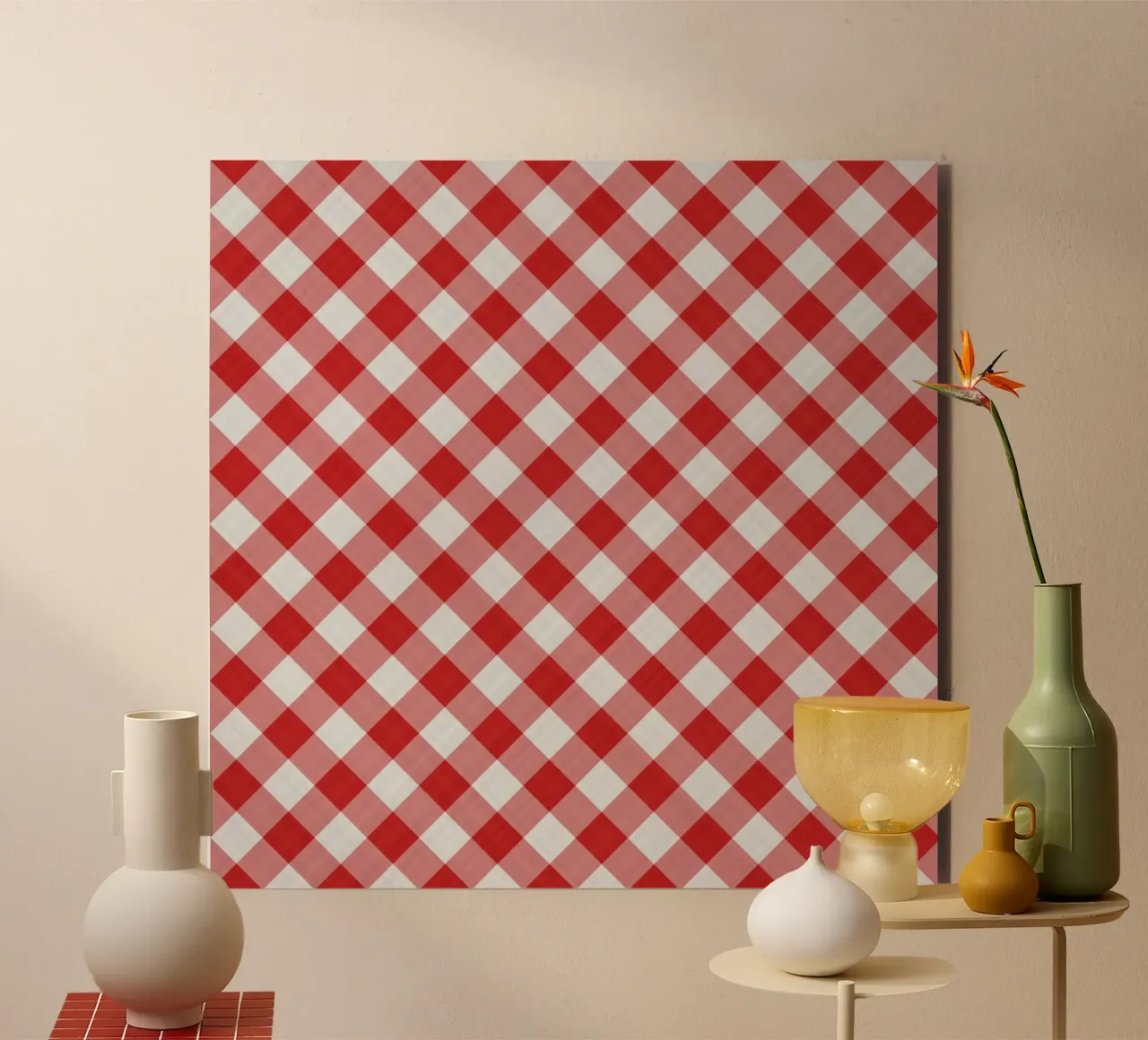 Gingham in rosso alluminio dibond da Happy Littles