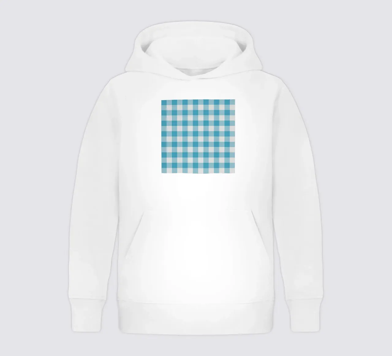 Gingham in Sky Blue Large kids hoodie by Happy Littles