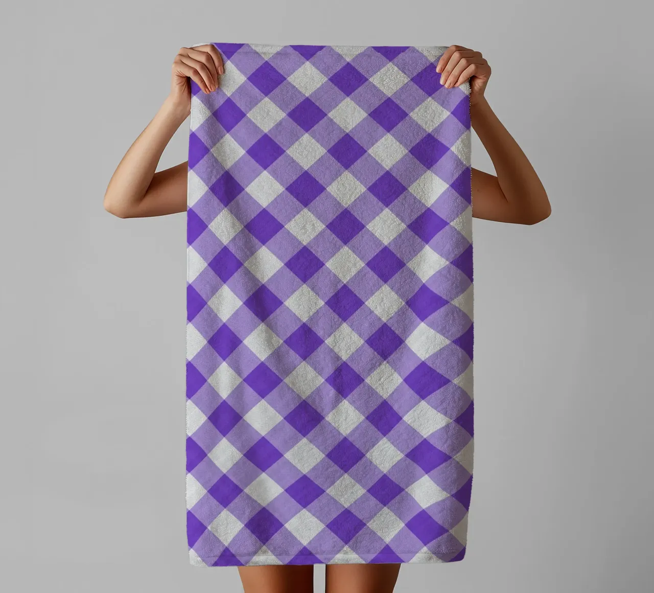 Gingham in viola vibrante asciugamano da bagno da Happy Littles