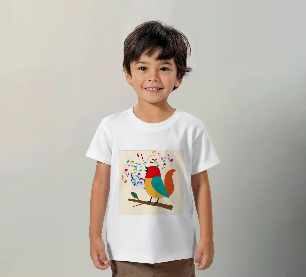 Uccello canterino con note colorate - Allegro motivo musicale t-shirt bambini da namosh