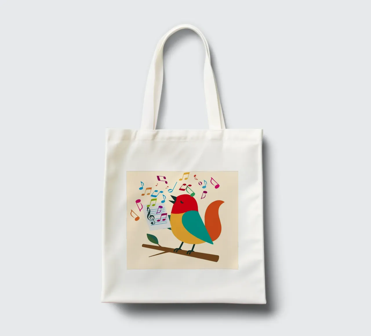 Uccello canterino con note colorate - Allegro motivo musicale borsa in juta da namosh