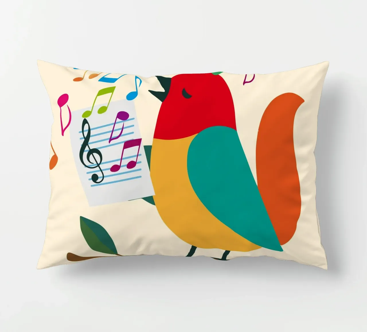 Uccello canterino con note colorate - Allegro motivo musicale cuscino da namosh