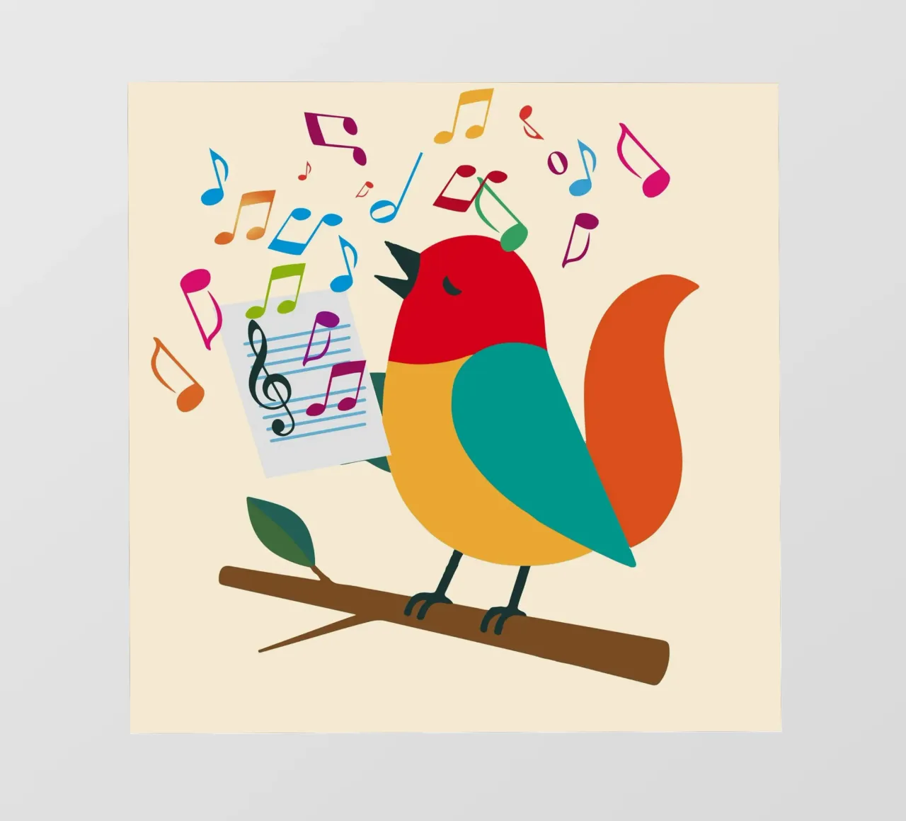 Uccello canterino con note colorate - Allegro motivo musicale telo in pvc da namosh