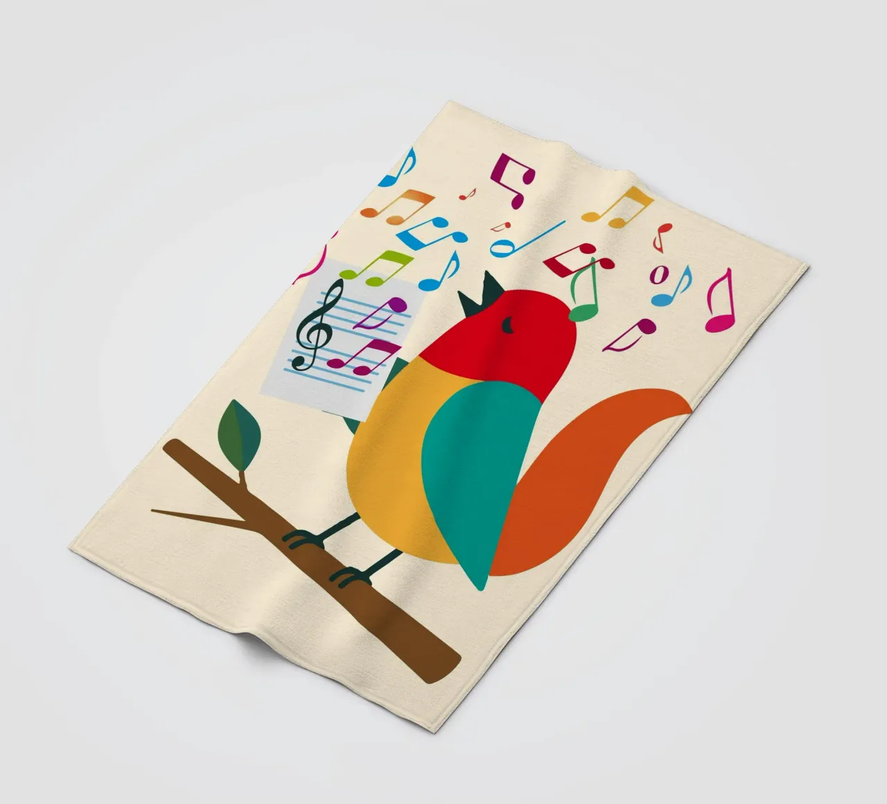 Uccello canterino con note colorate - Allegro motivo musicale coperta in pile da namosh