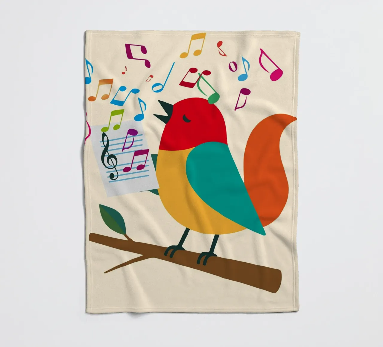 Uccello canterino con note colorate - Allegro motivo musicale coperta in pile da namosh