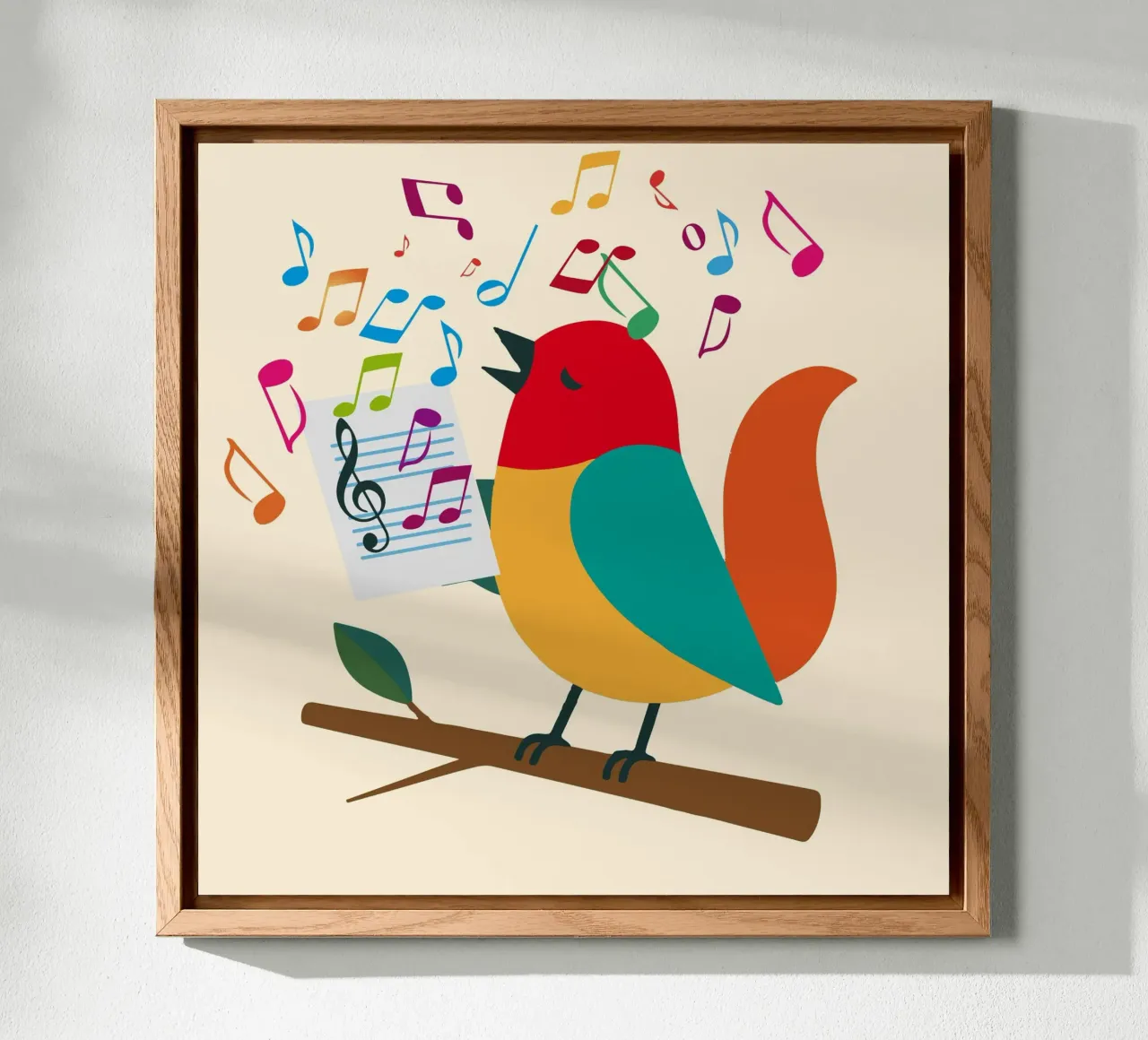 Uccello canterino con note colorate - Allegro motivo musicale pannello forex da namosh