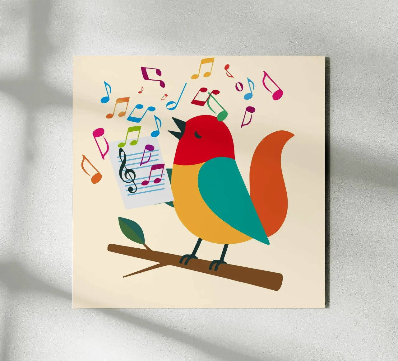 Uccello canterino con note colorate - Allegro motivo musicale pannello forex da namosh