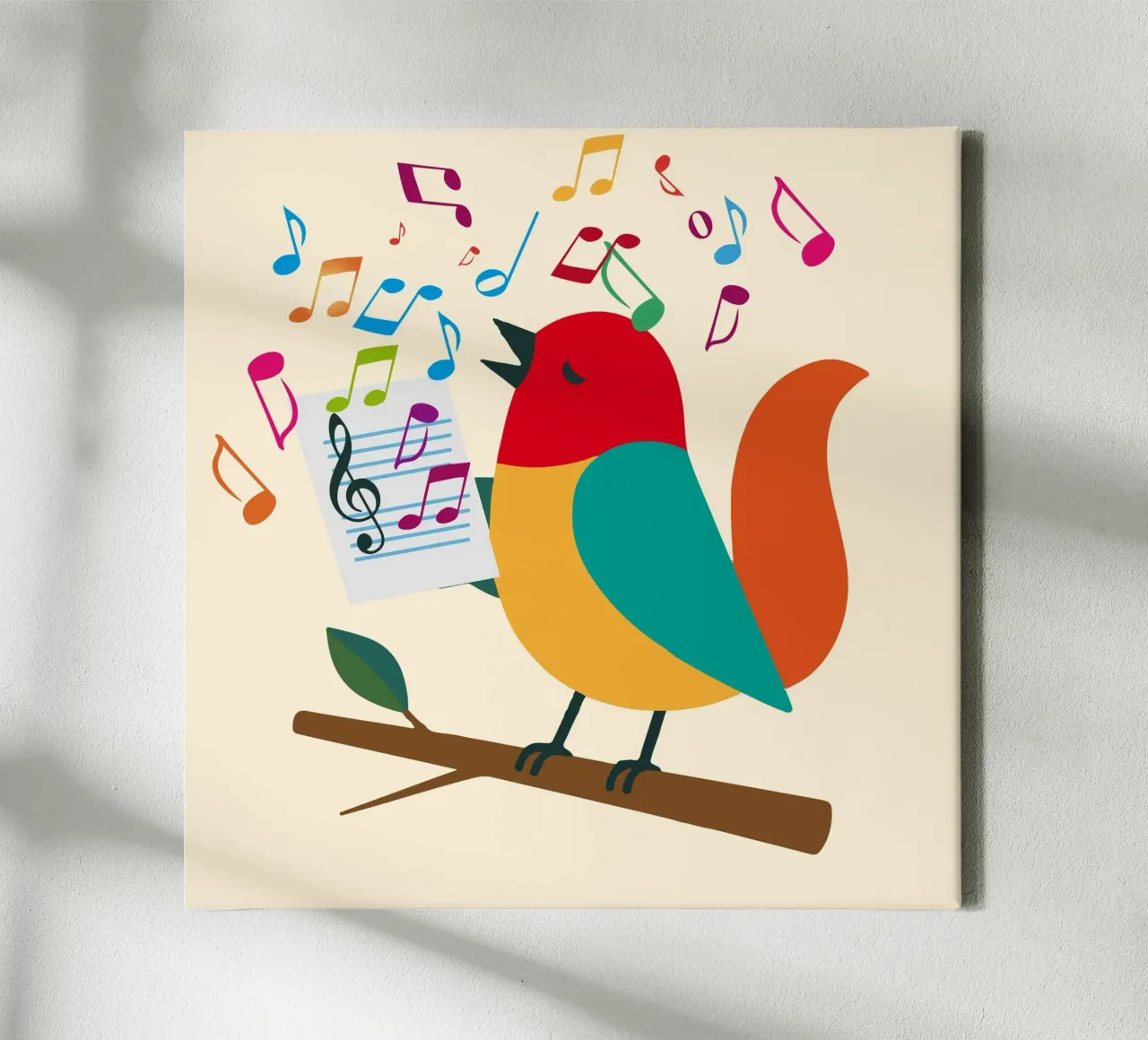 Uccello canterino con note colorate - Allegro motivo musicale tela da namosh