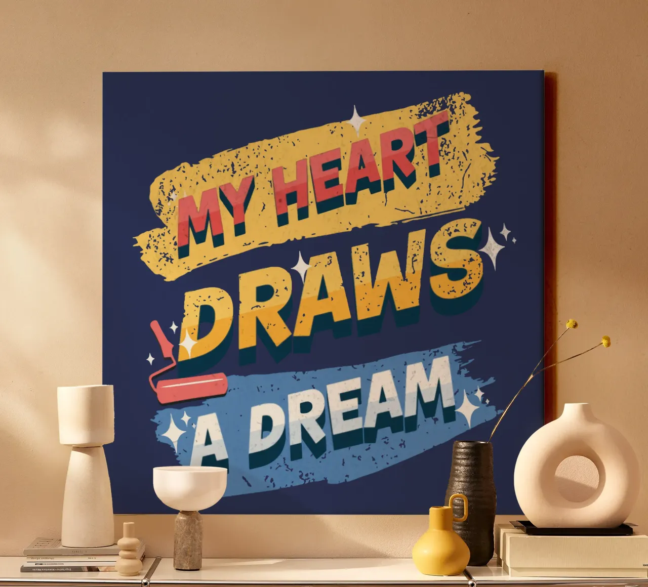 Il mio cuore disegna un sogno tela con Cornice a cassetta da Gunawan Rb