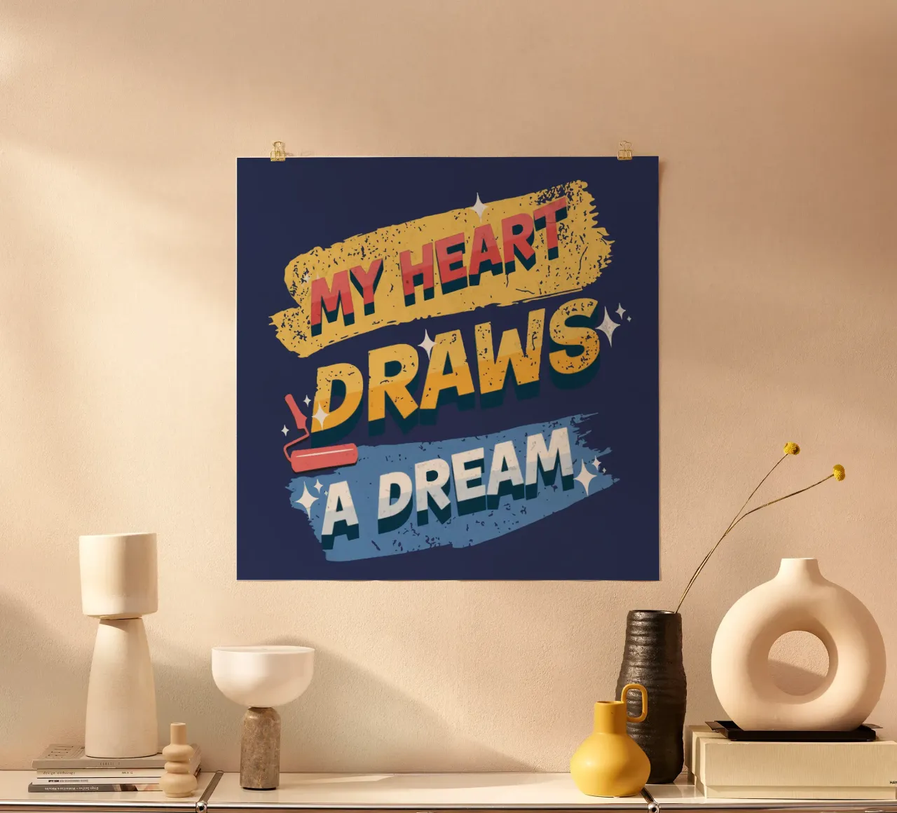 Il mio cuore disegna un sogno poster con telaio in alluminio da Gunawan Rb