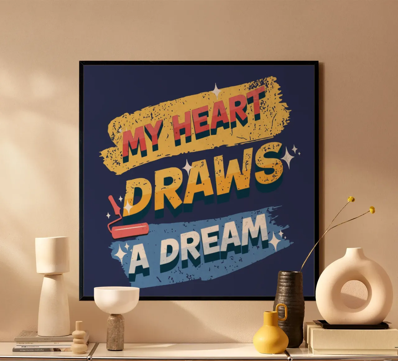 Il mio cuore disegna un sogno poster con telaio in alluminio da Gunawan Rb