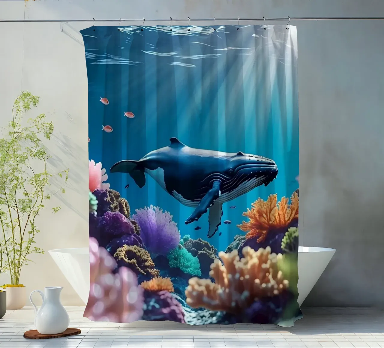 🪸🐳 Buckelwal | Entlang des Korallenriffs Duschvorhang von Trinkets NL Design Studio