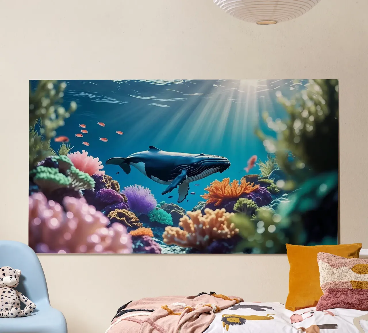 🪸🐳 Humpback whale | Along the Coral Reef poster with aluminum frame by Trinkets NL Design Studio