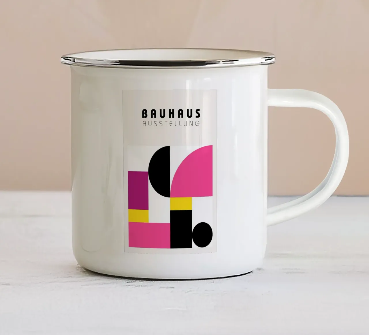 Bauhaus tentoonstelling: Geometrisch abstract, levendig modern Poste emaille mok van NorwesClub