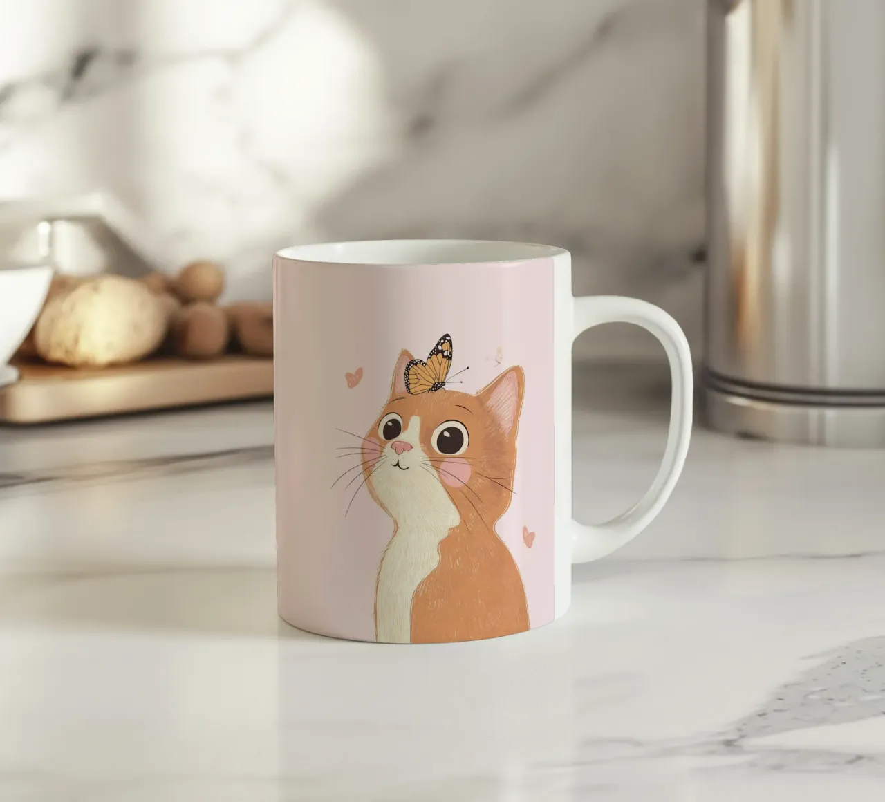 Cat Print, Boho Print, Whimsical Poster ceramic mug by Little Lola