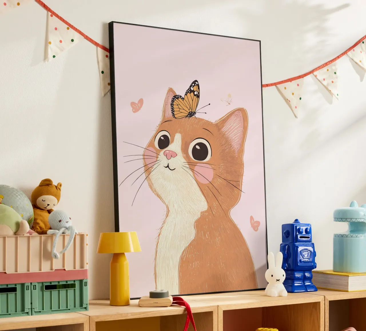 Cat Print, Boho Print, Whimsical Poster alu-dibond by Little Lola