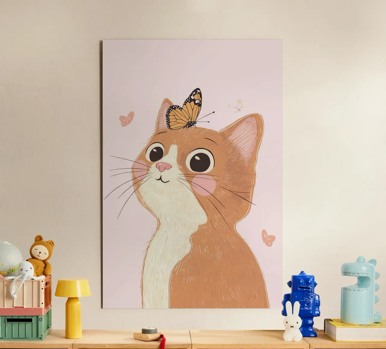 Cat Print, Boho Print, Whimsical Poster alu-dibond by Little Lola