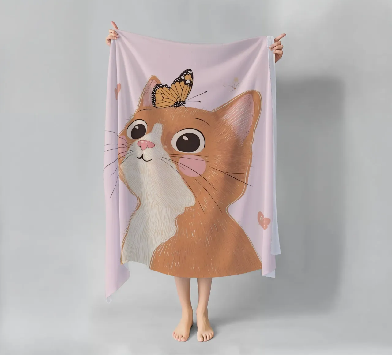 Cat Print, Boho Print, Whimsical Poster beach towel by Little Lola