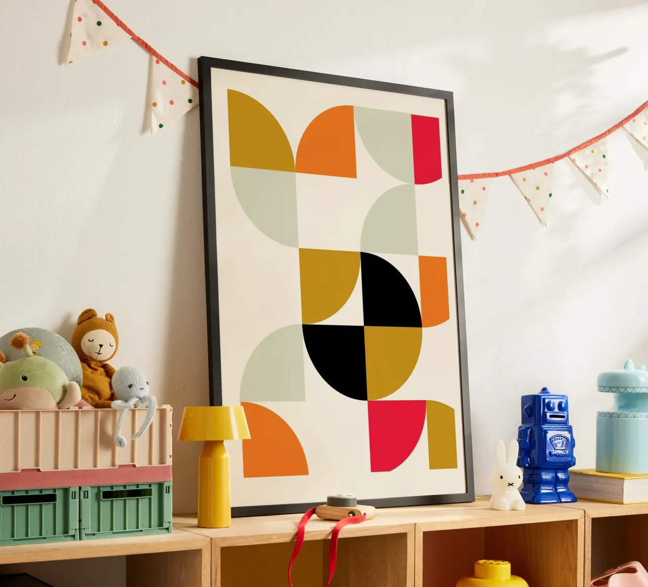 Curve Bauhaus: Geometrico astratto, moderno tendenza metà secolo poster con telaio in legno da NorwesClub