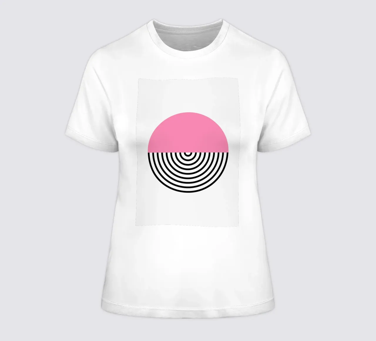 Memphis Pop: Pink & Black Circle, Trendy Geometric Art Print women's fitted t-shirt by NorwesClub