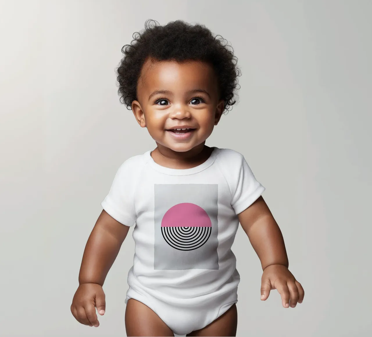 Memphis Pop: Círculo rosa y negro, moderno cuadro geométrico body de bebé de NorwesClub