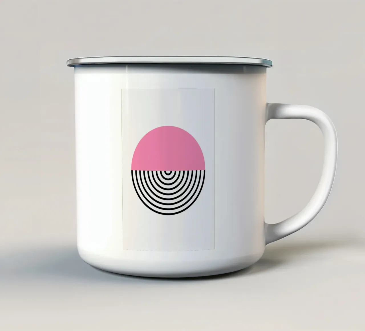 Memphis Pop: Roze & Zwarte Cirkel, Trendy Geometrische Kunstdruk emaille mok van NorwesClub