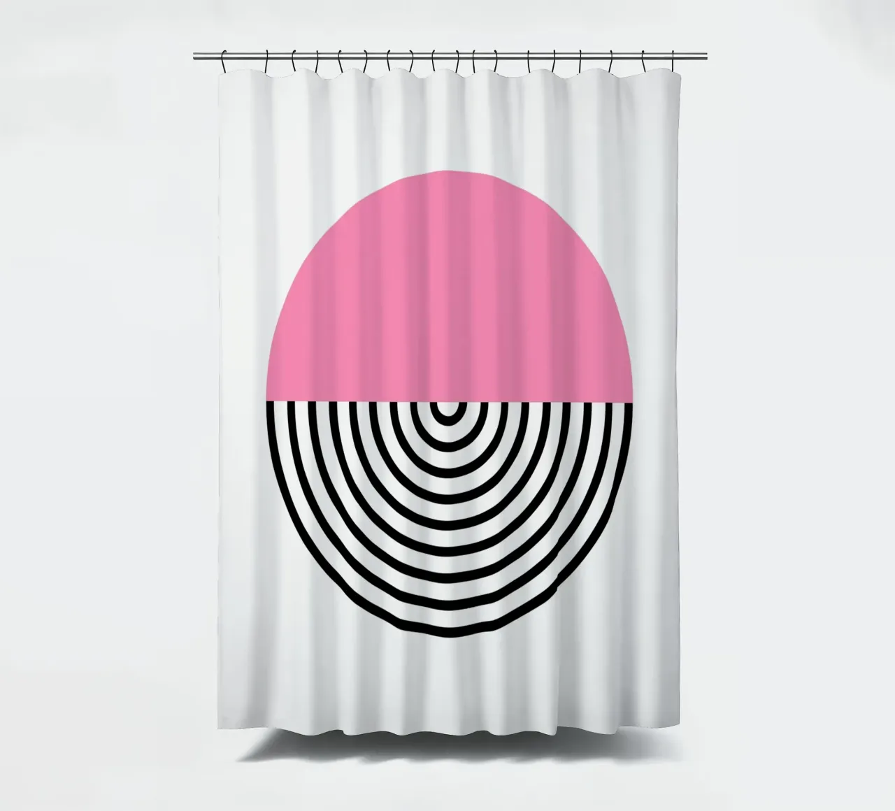 Memphis Pop: Pink & Black Circle, Trendy Geometric Art Print shower curtain by NorwesClub