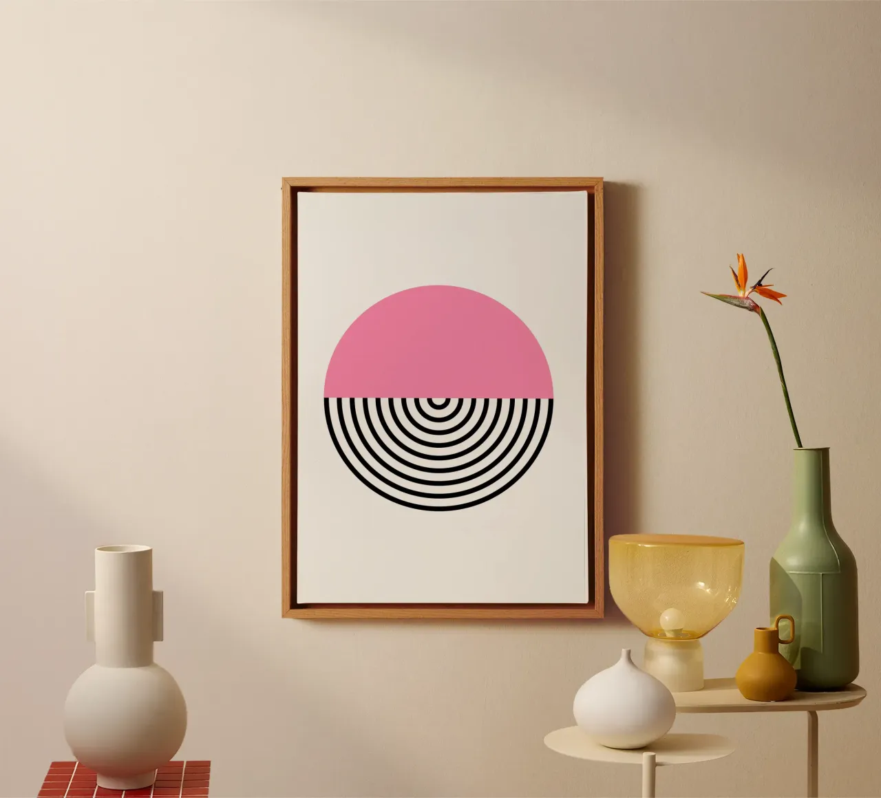 Memphis Pop: Pink & Black Circle, Trendy Geometric Art Print canvas by NorwesClub