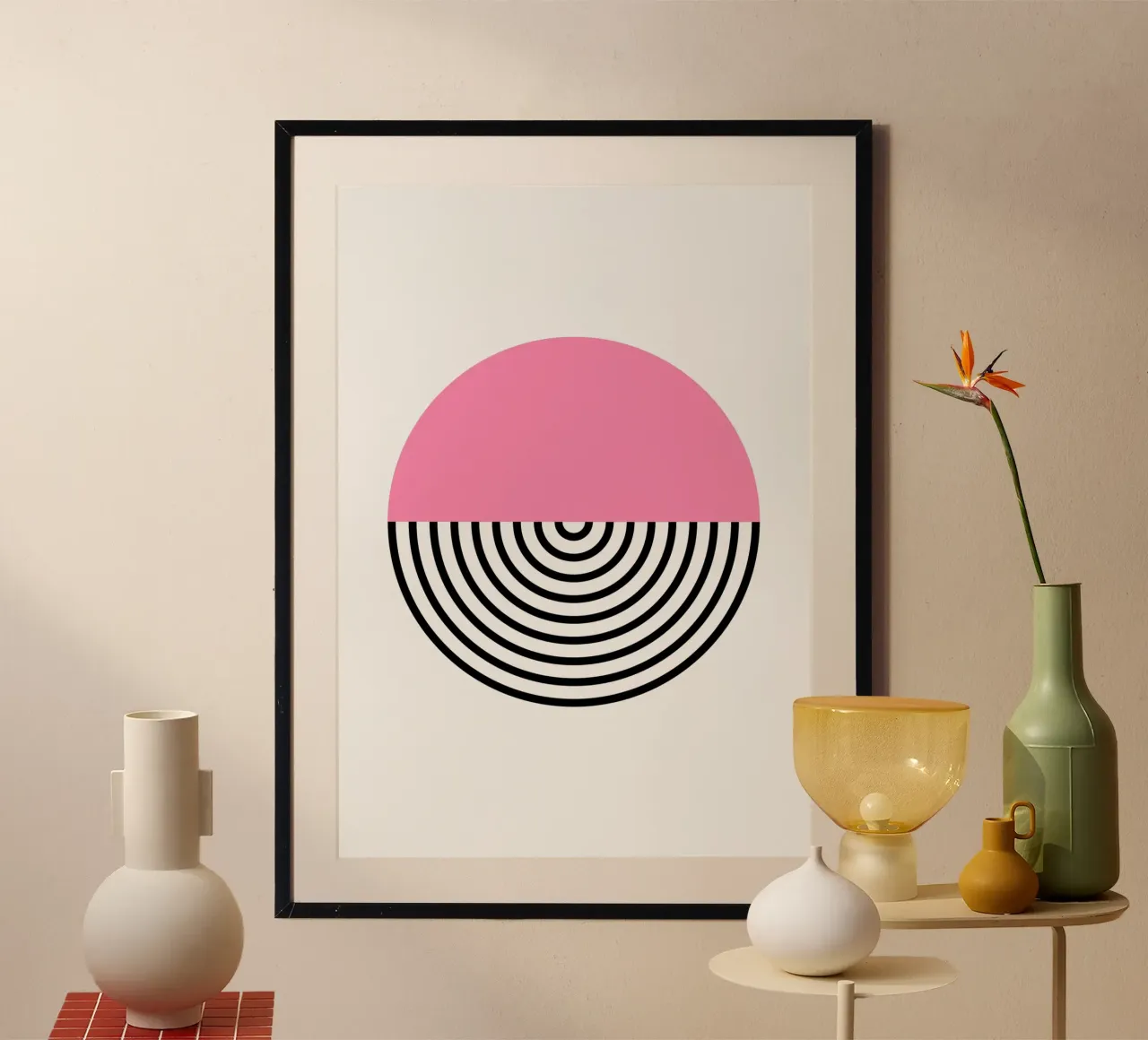 Memphis Pop: Círculo rosa y negro, moderno cuadro geométrico hahnemühle de NorwesClub