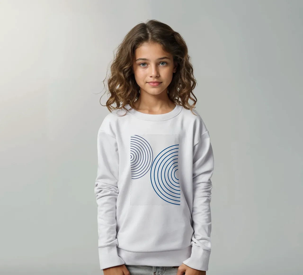 Concentric Circles: Minimalist Abstract, Blue Line Art Print kids sweatshirt by NorwesClub