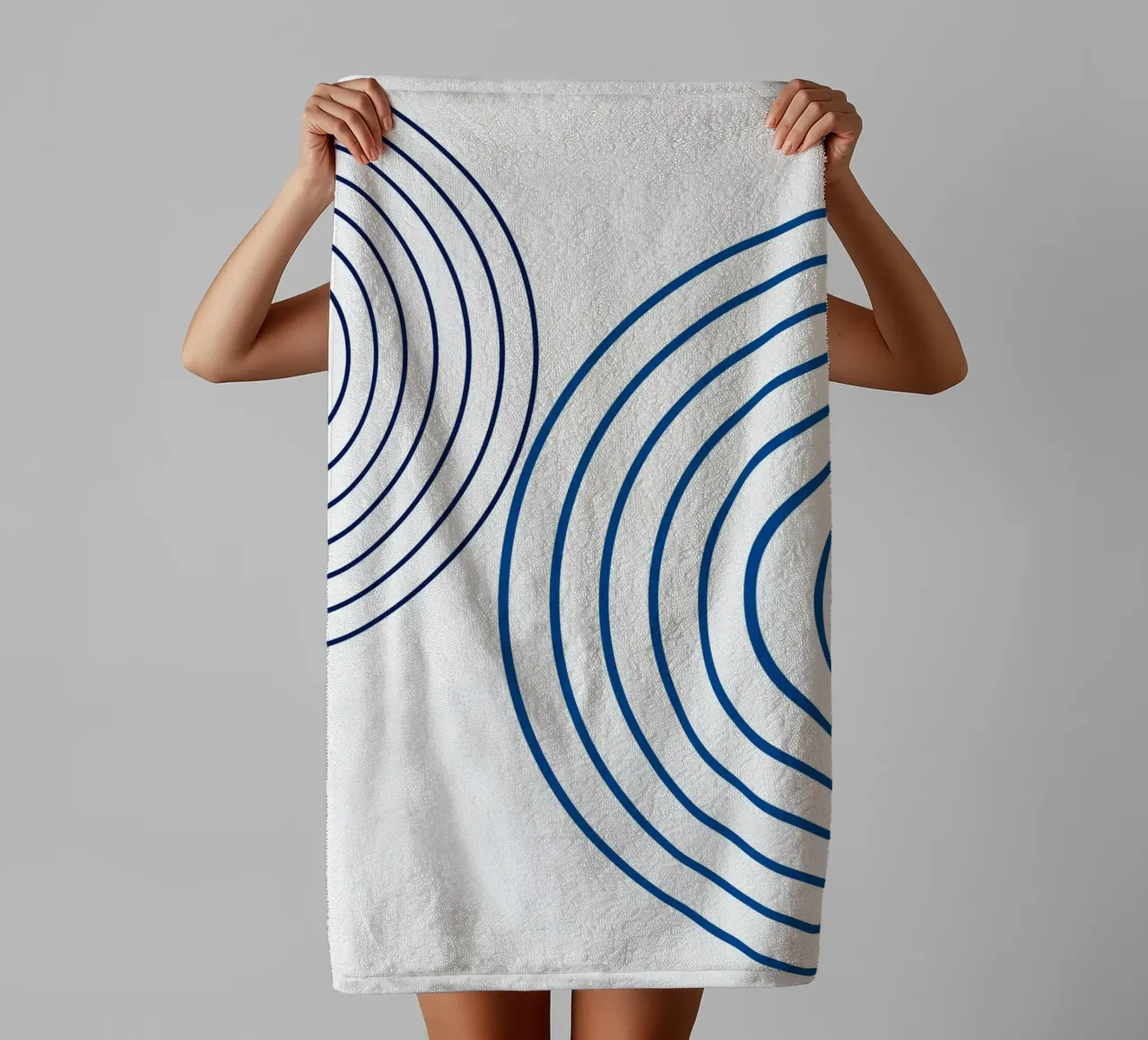 Concentric Circles: Minimalist Abstract, Blue Line Art Print towel by NorwesClub