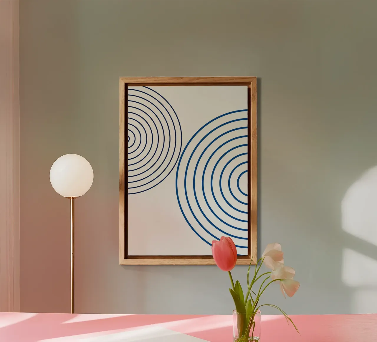 Concentric Circles: Minimalist Abstract, Blue Line Art Print alu-dibond by NorwesClub