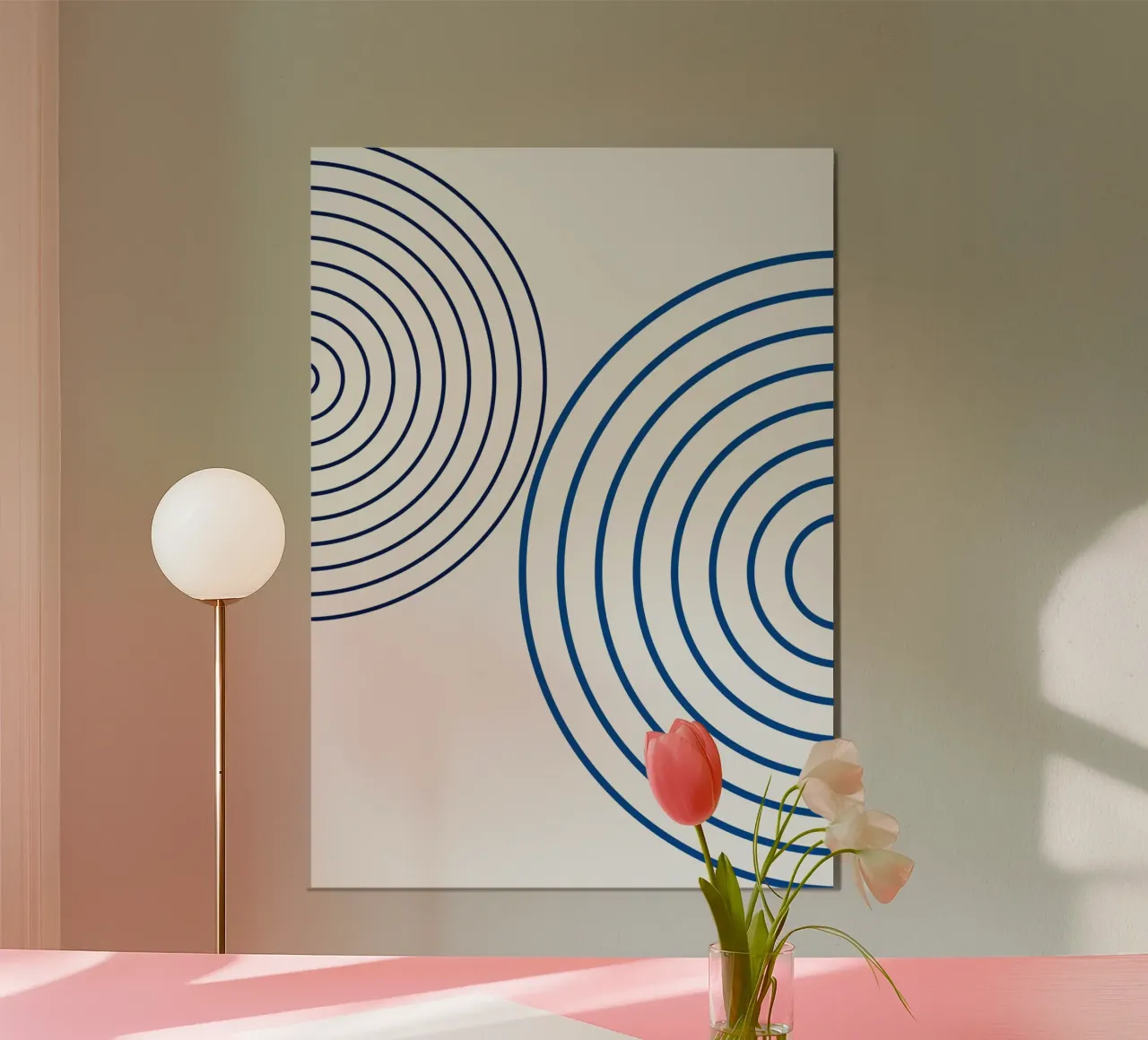 Cerchi concentrici: Astratto minimalista, linea blu Stampa d'arte poster con telaio in legno da NorwesClub