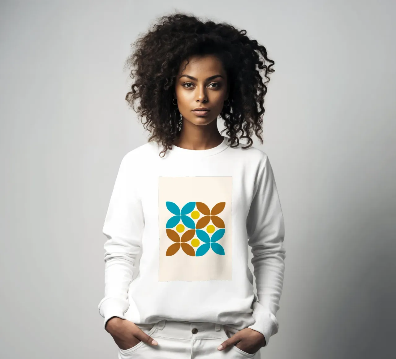 Floral du milieu du siècle : motif géométrique abstrait, sarcelle et marron sweat de NorwesClub