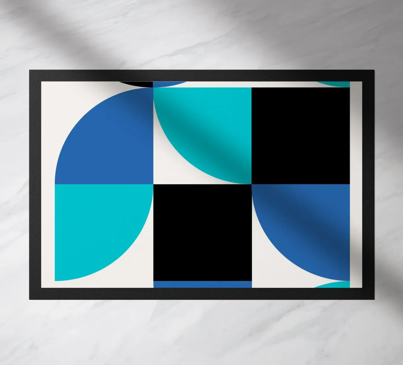 Geometric Abstraction: Blue & Black Modern Art Print doormat by NorwesClub