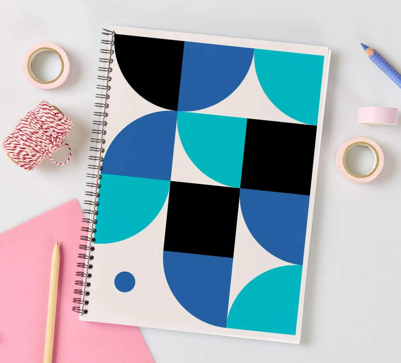 Geometric Abstraction: Blue & Black Modern Art Print spiral notebook by NorwesClub