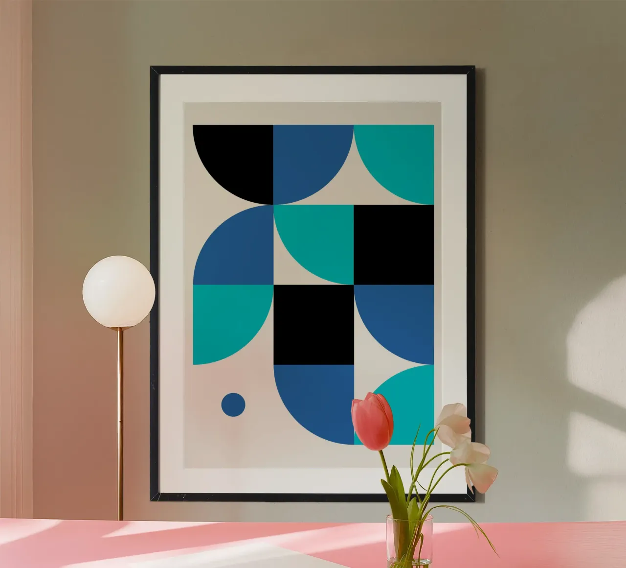 Astrazione geometrica: Stampa d'arte moderna blu e nera poster con telaio in legno da NorwesClub