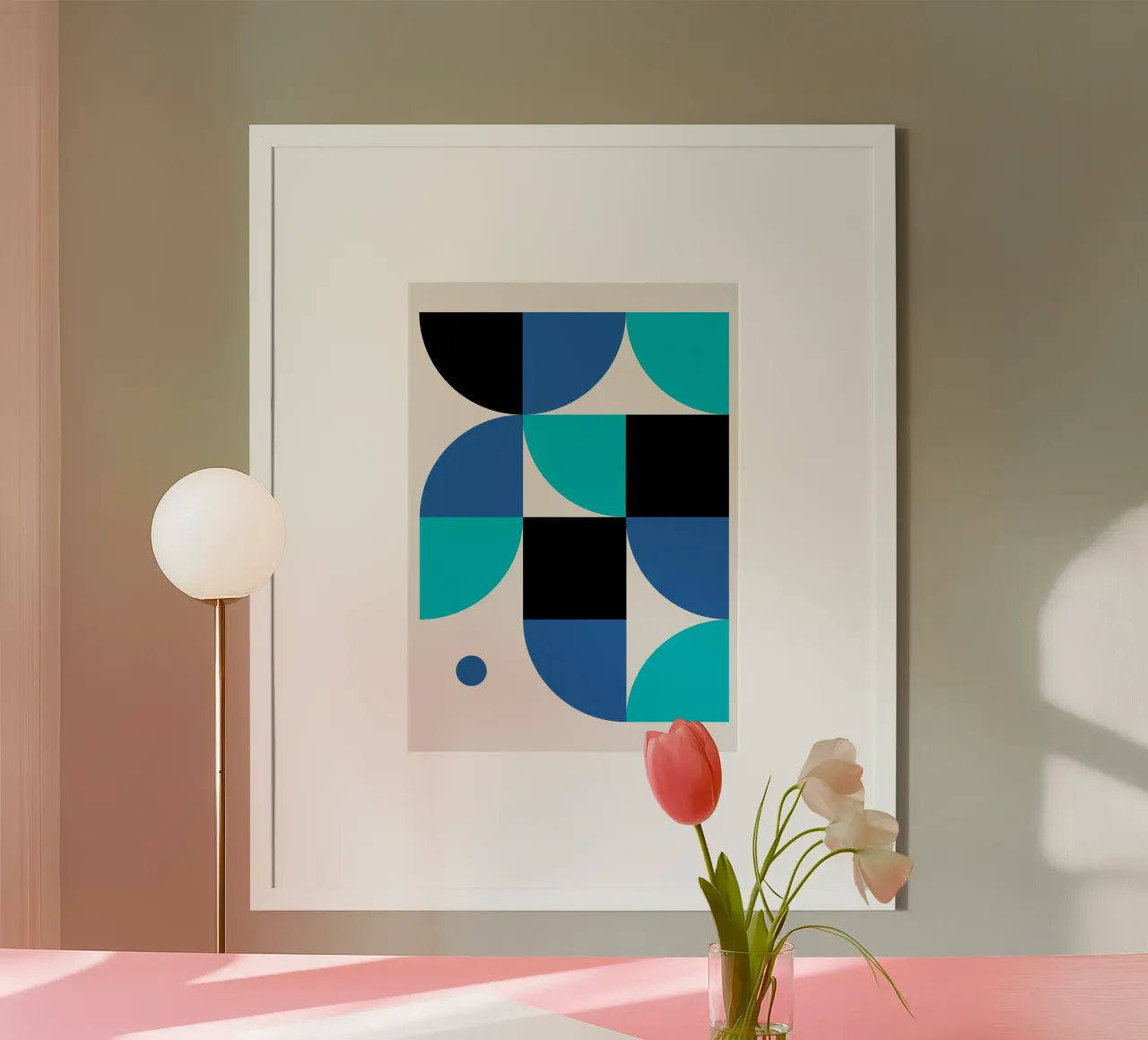 Astrazione geometrica: Stampa d'arte moderna blu e nera poster con telaio in legno da NorwesClub