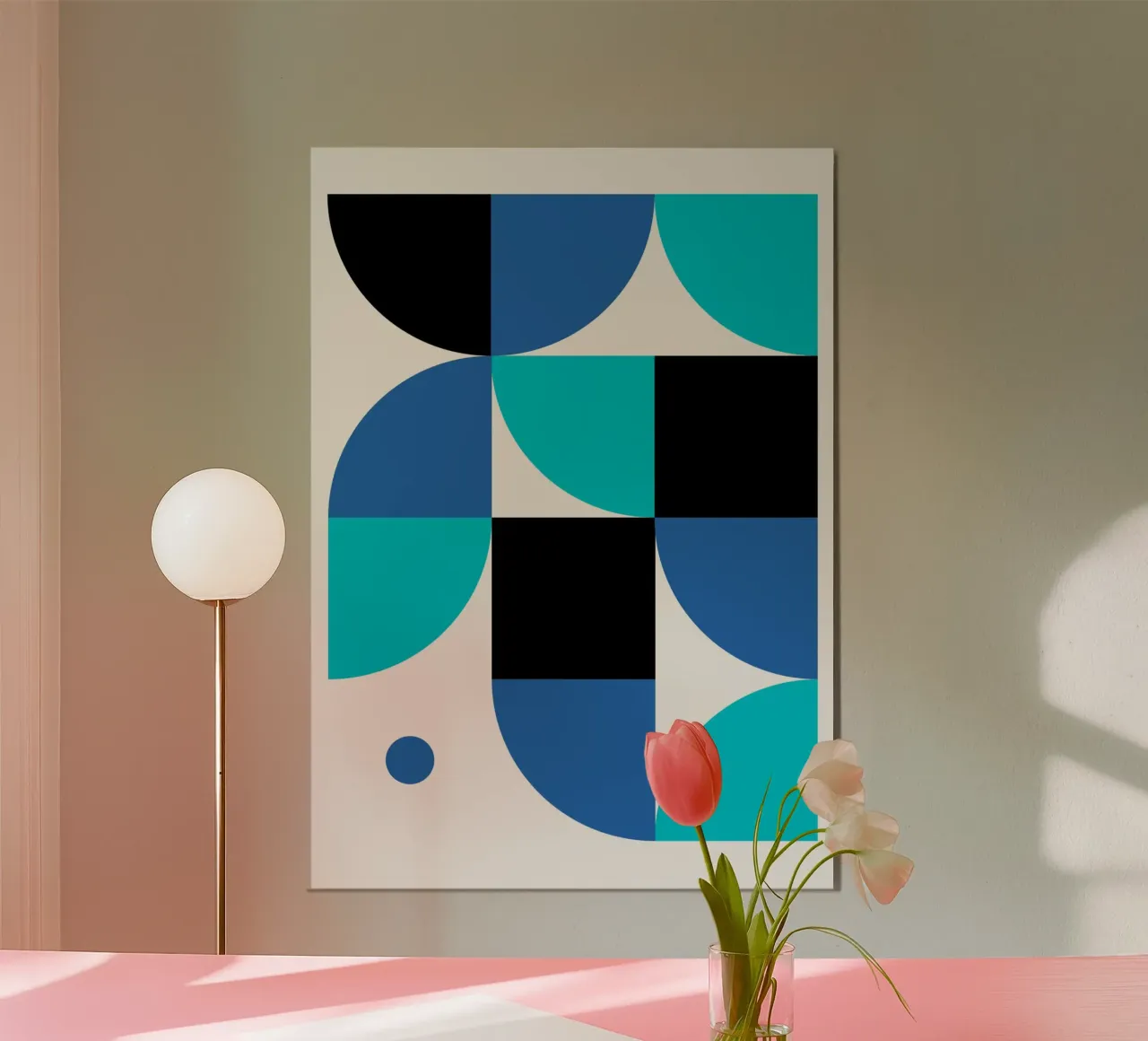 Astrazione geometrica: Stampa d'arte moderna blu e nera poster con telaio in legno da NorwesClub