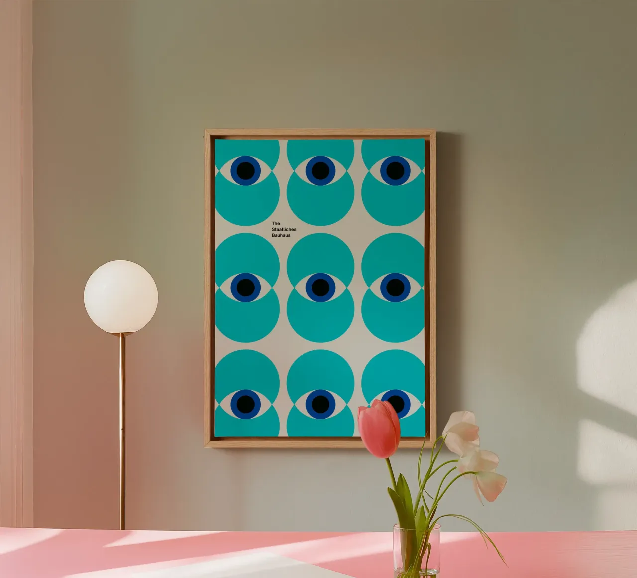 Bauhaus Eyes: Geometric Abstract, Teal Modernism Trend Art canvas with Floater frame by NorwesClub