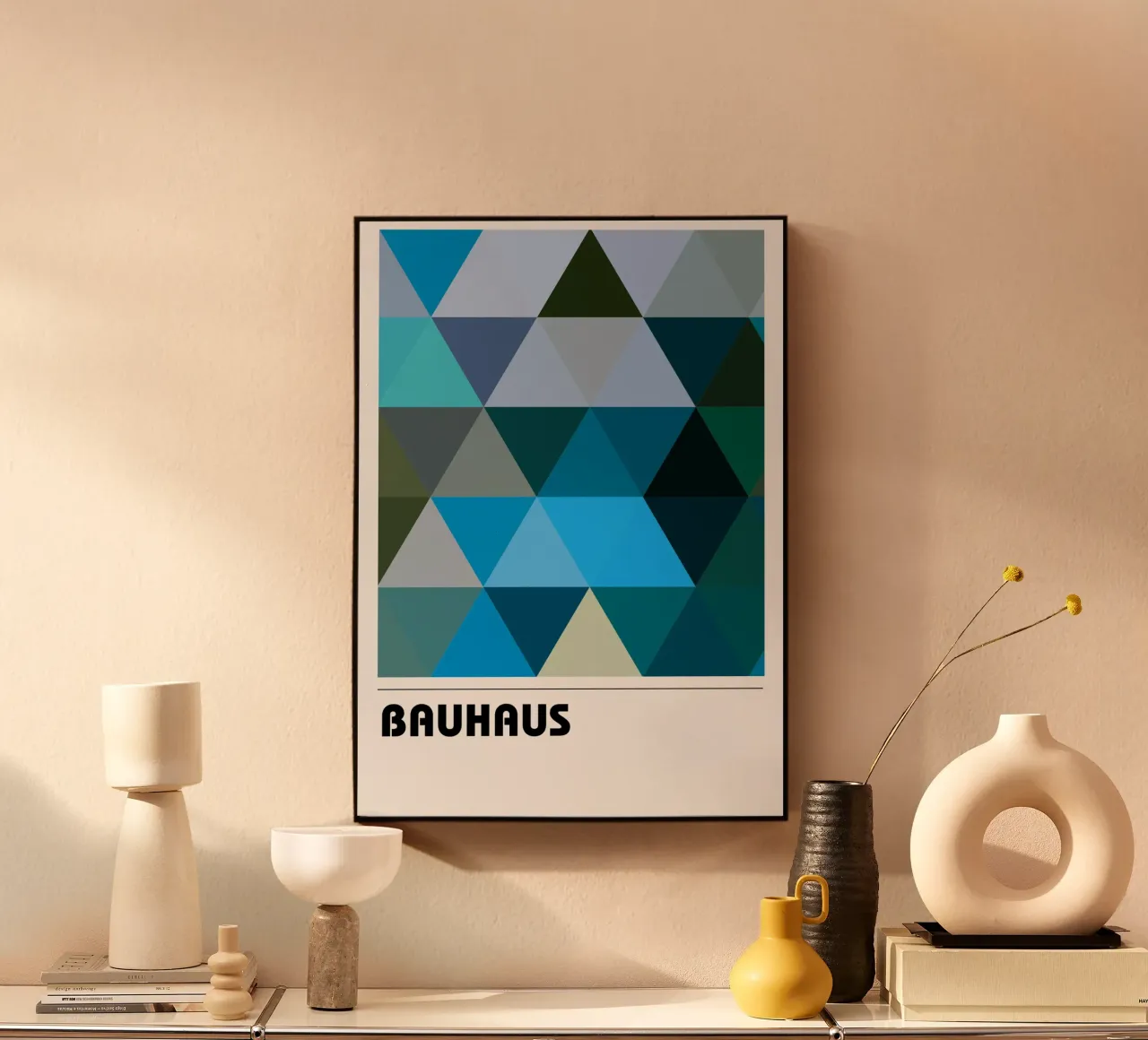 Triángulos Bauhaus: Geometría Abstracta, Tonos Fríos Tendencia Arte aluminio dibond de NorwesClub