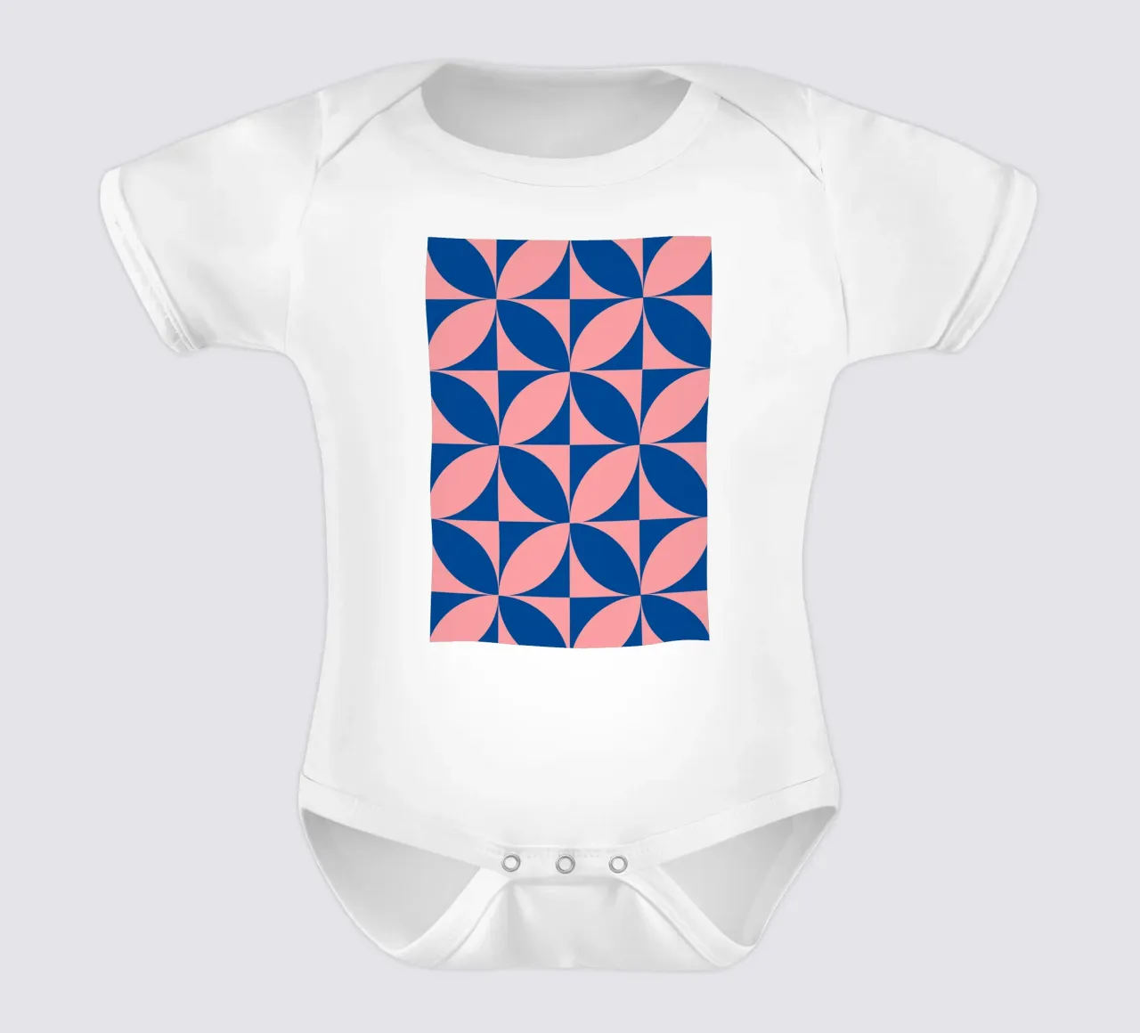 Brasilia Petals: Geometric Abstract, Pink & Blue Trend Art short-sleeve baby romper by NorwesClub