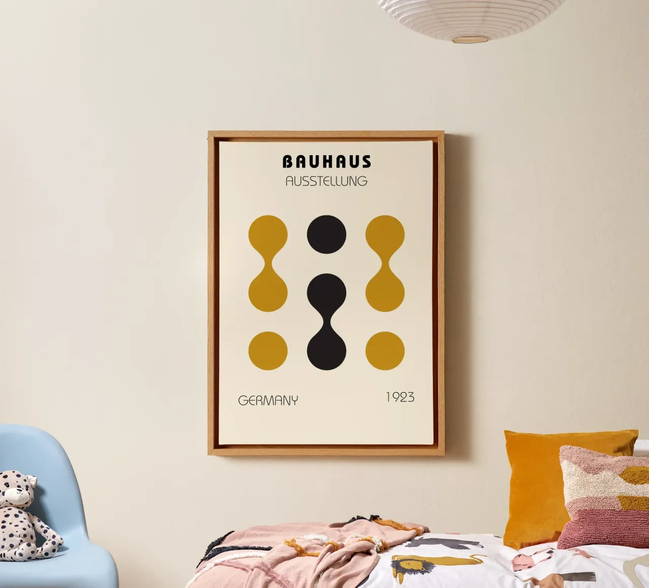 Bauhaus 1923: Abstract Geometrisch, Goud & Zwart Modernisme canvas met Baklijst van NorwesClub